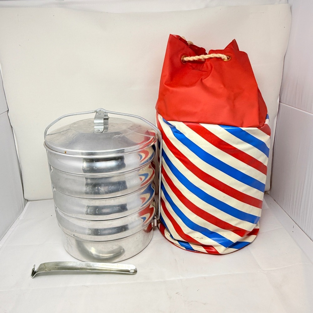 Vintage Regal Ware Aluminum Picnic Pack Food Tote Stackable Pans w/Carry Bag